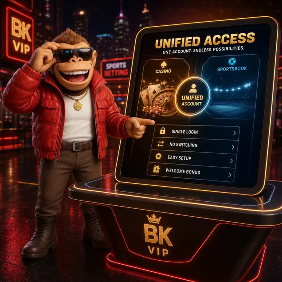 BonusKong señalando pantalla de inicio de sesión unificada mostrando acceso fluido al casino