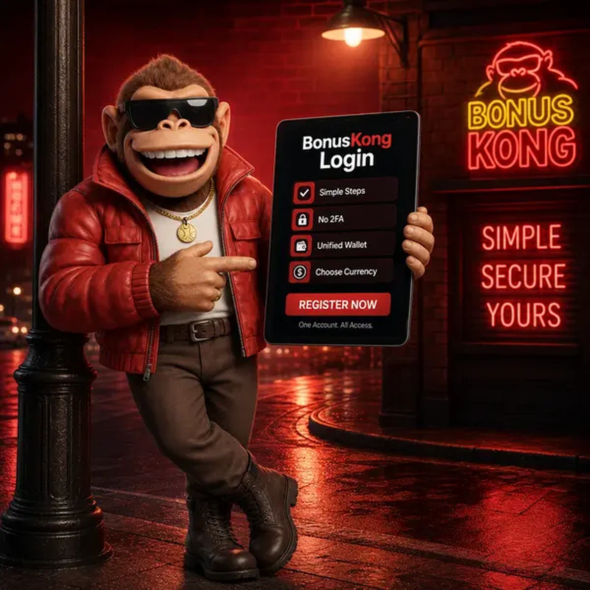 BonusKong guía a nuevo jugador a través de registro simple en interfaz de tablet brillante